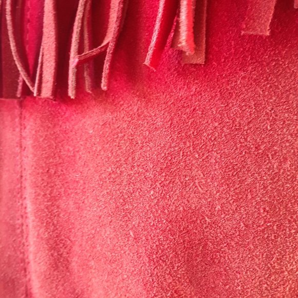 RARE Vintage 1970s Red Sun Faded Suede Fringe Vest Jacket - Picture 12 of 16